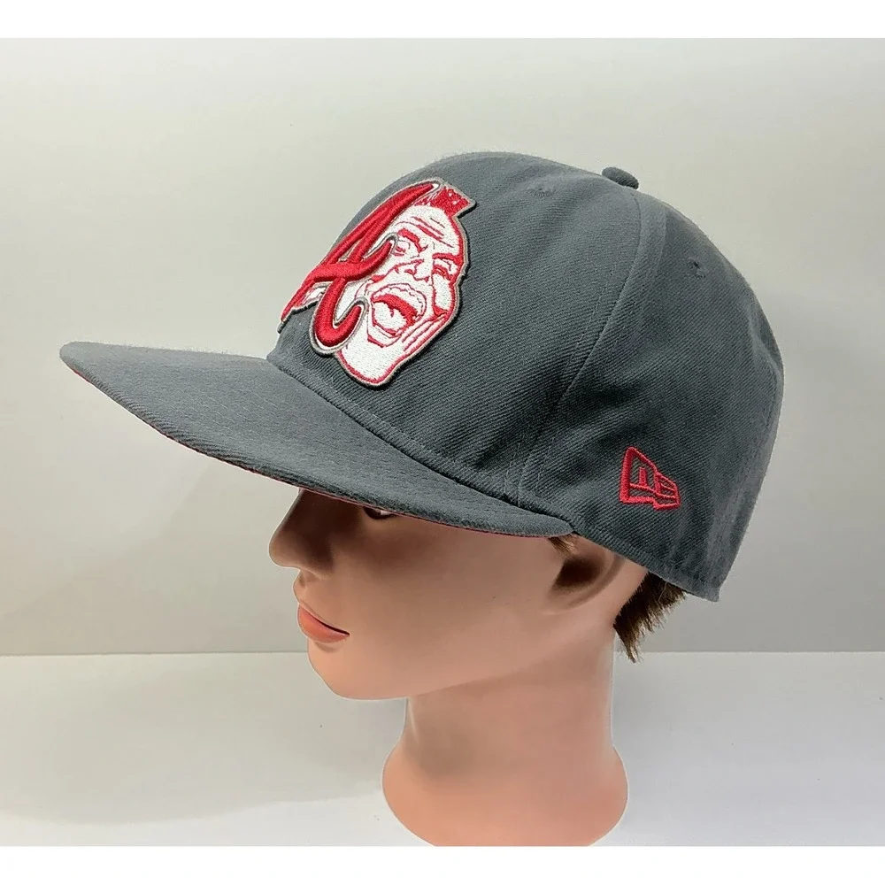 Atlanta Braves Hat New Era Fitted Size 7 1/2 Chief Noc-A-Homa Baseball Cap Gray